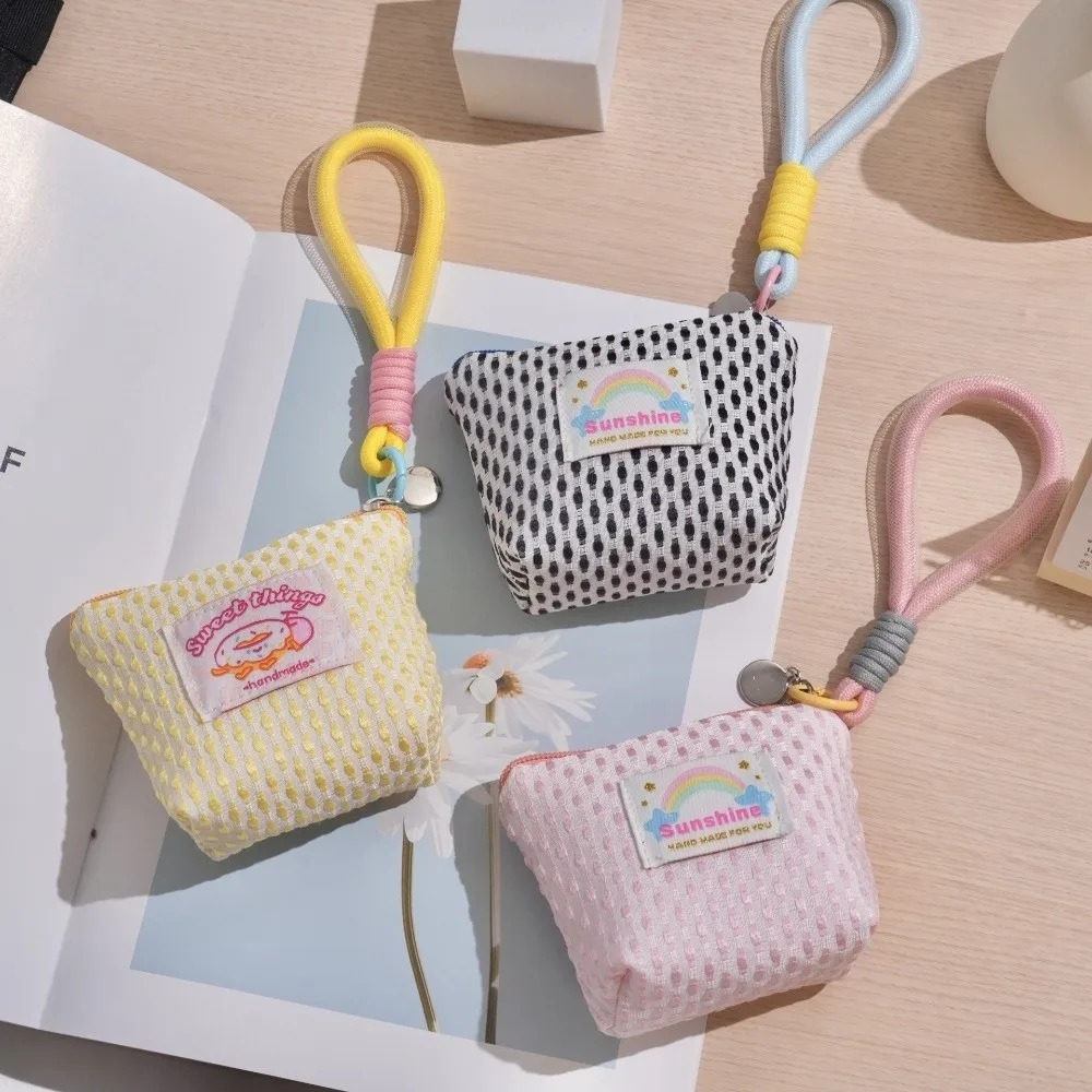 Fashion Polyester Coin Purse with Zipper with Handle Storage Bag Dopamine Color Large Capacity Mesh Makeup Bag Makeup Storage