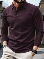 Polo de manga larga de Color sólido para hombre, nuevo producto de primavera y otoño, Top sencillo, exquisito, suelto e informal para hombre