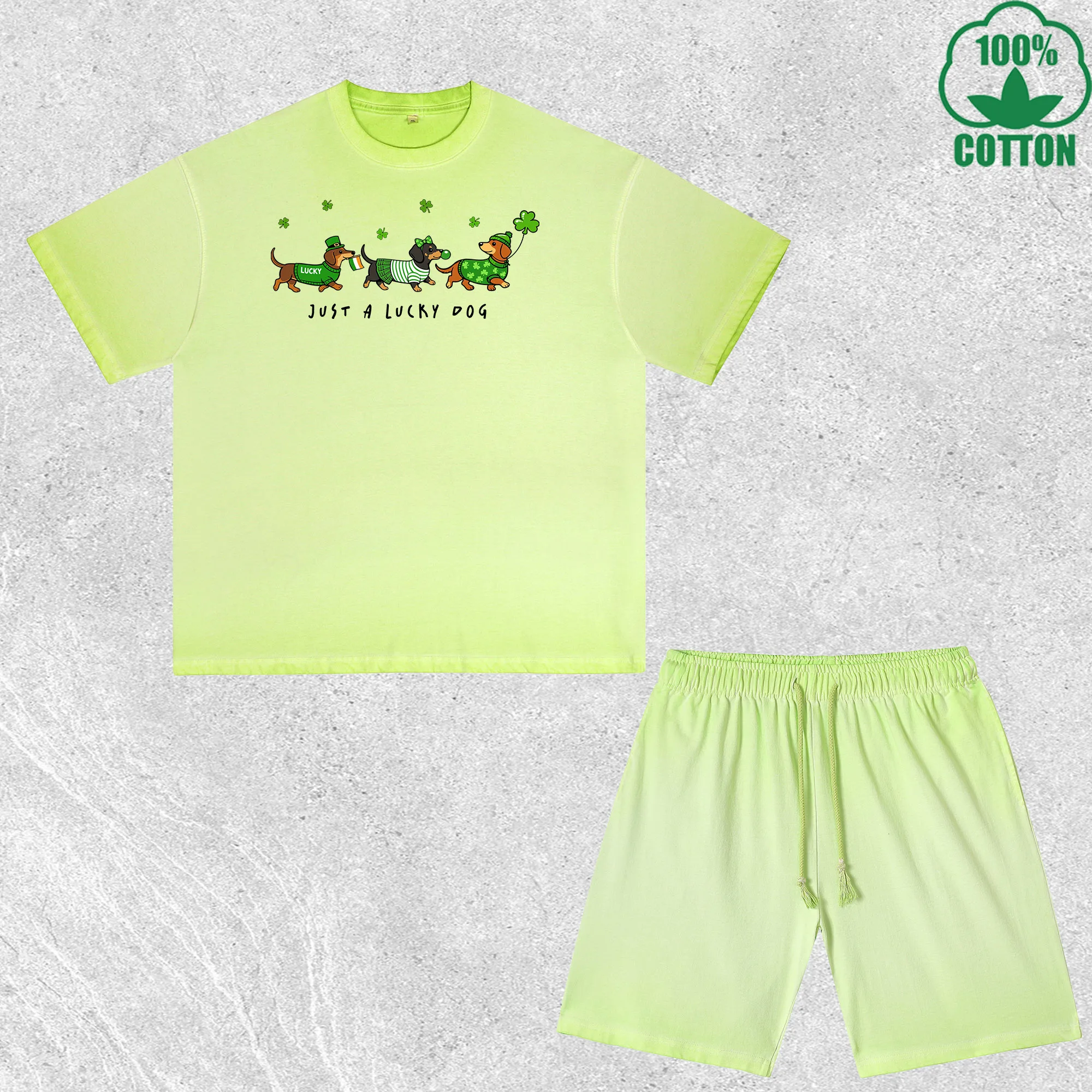 

Комплект из футболки и шорт с принтом собаки Святого Патрика, с эффектом потертости, разноцветный, свободный крой, модный, 100% хлопок