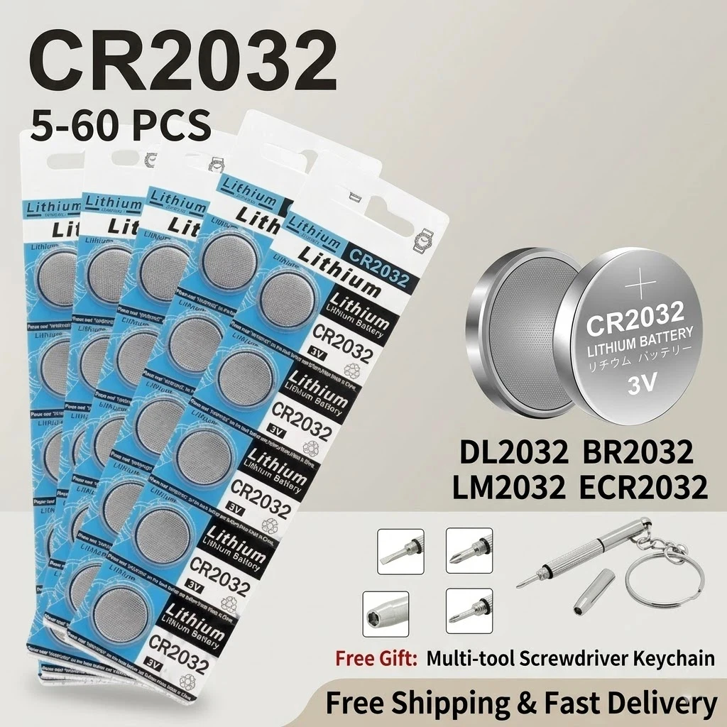 

5-60Pcs CR2032 3V Lithium Button Cell Battery DL2032 For Watch Car Key Calculator Controller