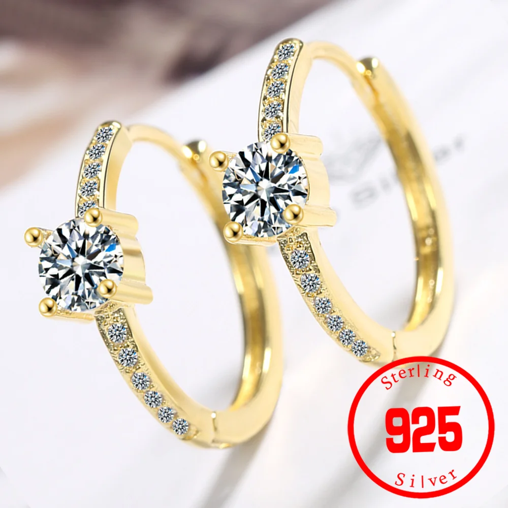 

Stamp 925 Sterling Silver Hoop Earrings for Women Gold Color Small Circle Earrings 2024 Lady Girl Earings Gifts