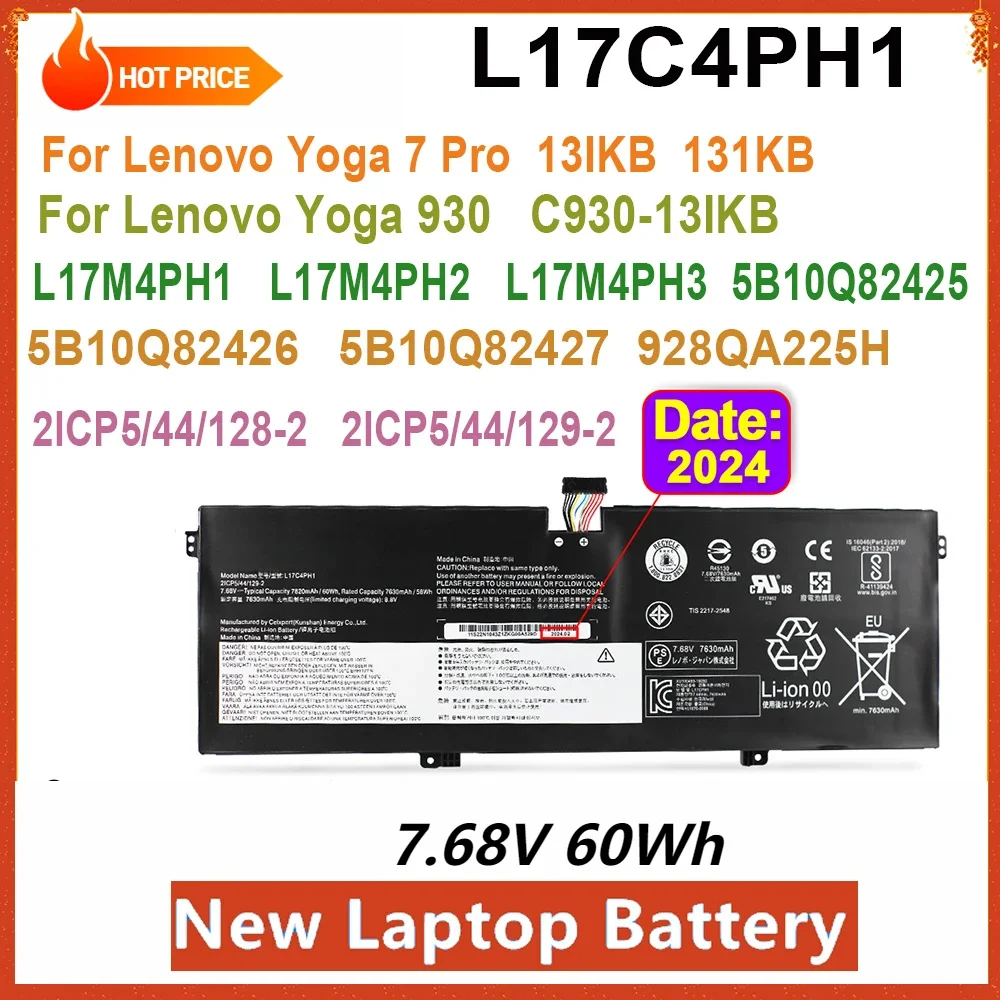 New L17C4PH1 Laptop Battery For Lenovo Yoga 7 Pro-13IKB 930 C930-13IKB C930-13IKB-81EQ C930-13IKB 81C4 60Wh 7820mAh  L17M4PH1