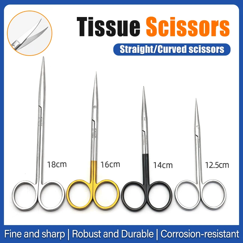 

Tissue Scissors, Stainless Steel Gold/Black Handle Straight/Curved 12.5-18cm, Precision Sharp for Eyelid Plastic Surgery