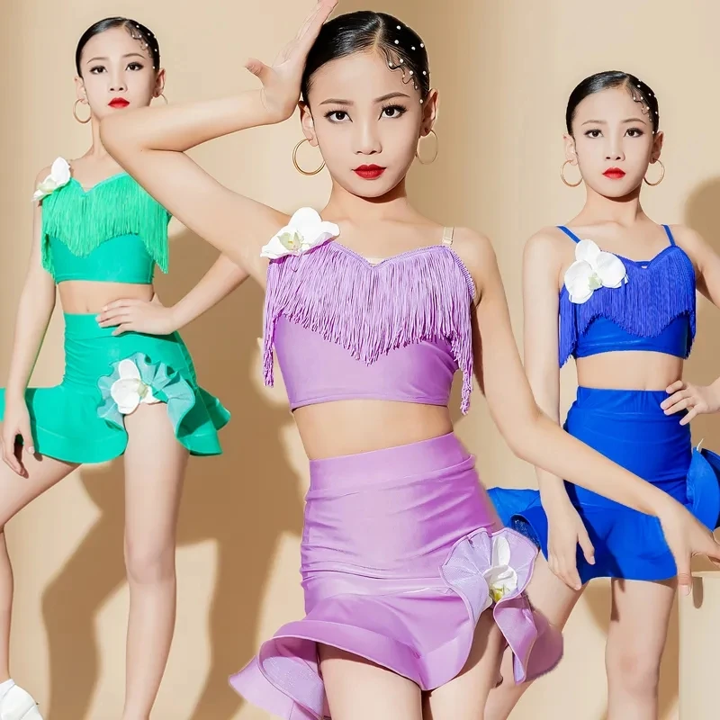 Kids Fringe Rumba Latin Dans Jurk Meisjes Kwastje Tango Salsa Samba Ballroom Latin Dans Kostuums Kinderen Podium Outfits Kostuum