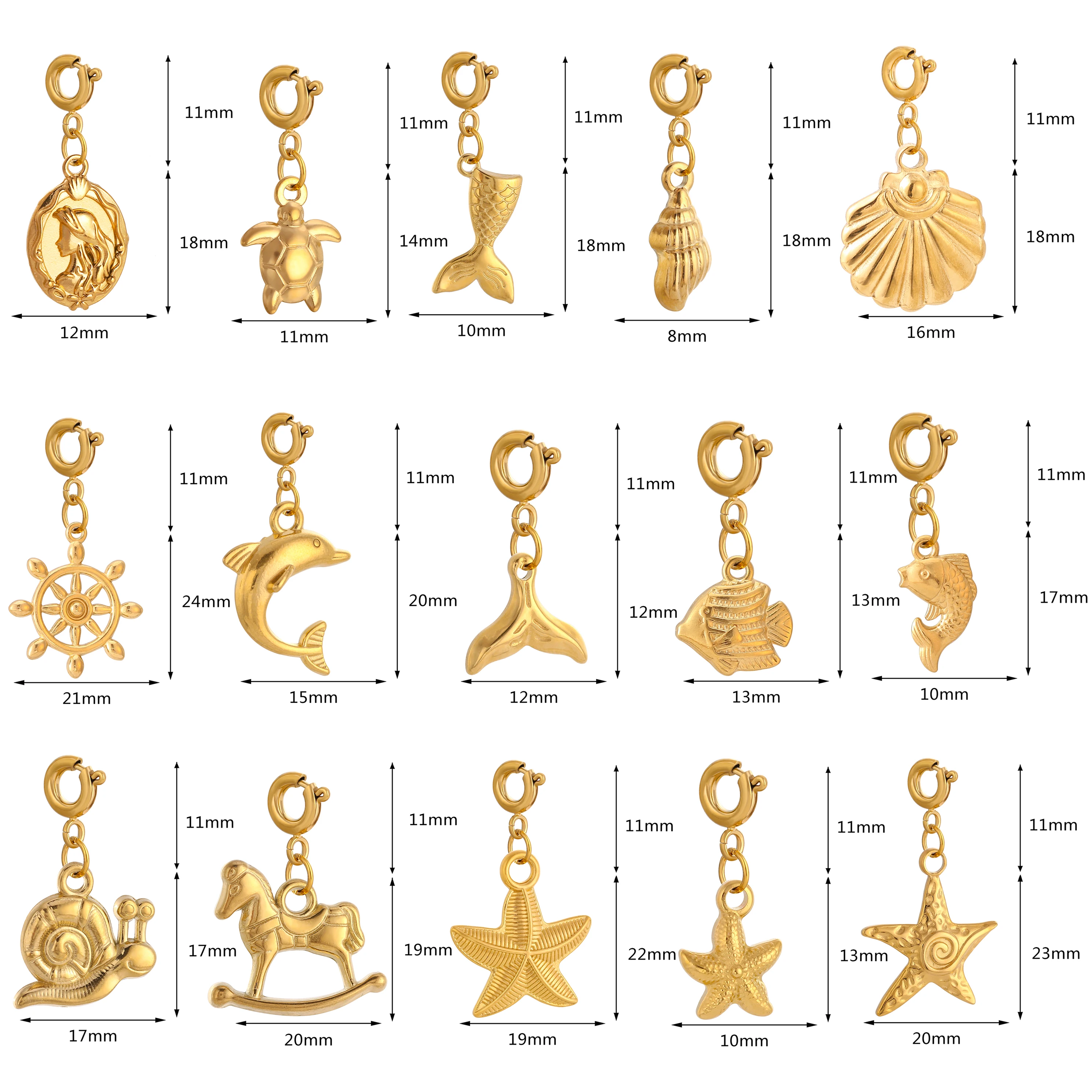 Ocean Theme Pendants Lovely Stainless Steel Conch/Shel/Starfish Aniaml Charms for Jewelry Making DIY Necklaces Earrings Crafts