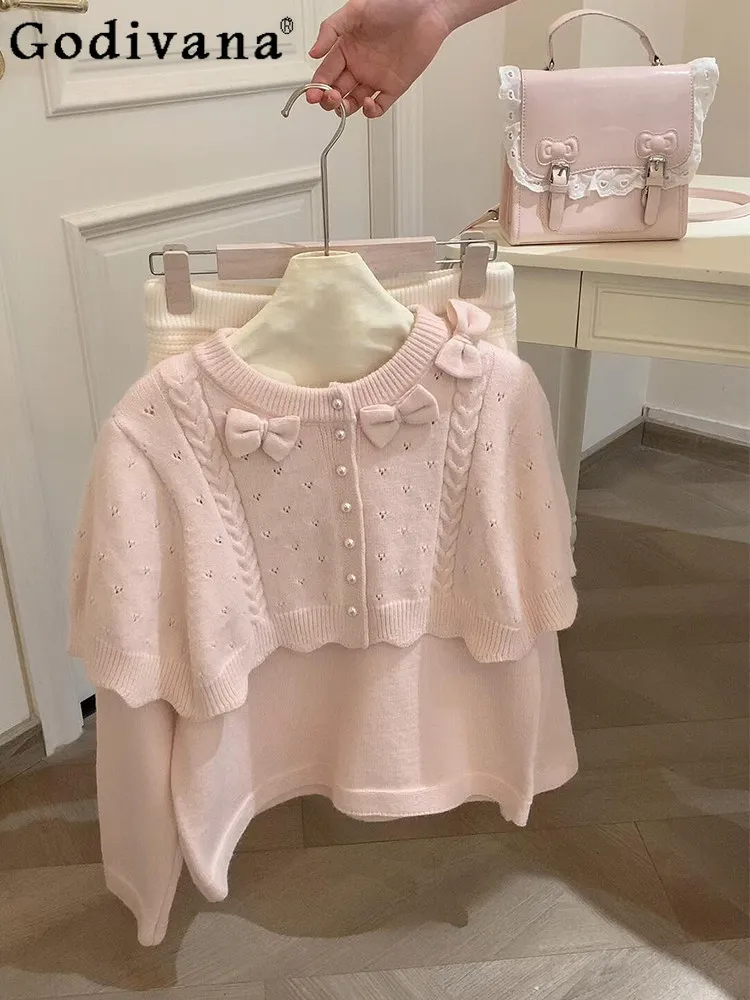 

2025 New Japanese Original Lolita Gentle Style Sweet Girl Bow Sweater Warm Versatile Cute Doll Feel Knitted Top