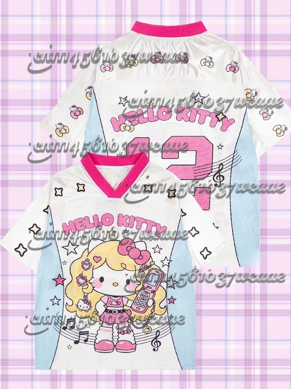 

2026 Sanrio Hello Kitty Pink Blue Theme Shirt American Street Summer T-shirt Extra Large Adult Universal Top New Maternity Wear