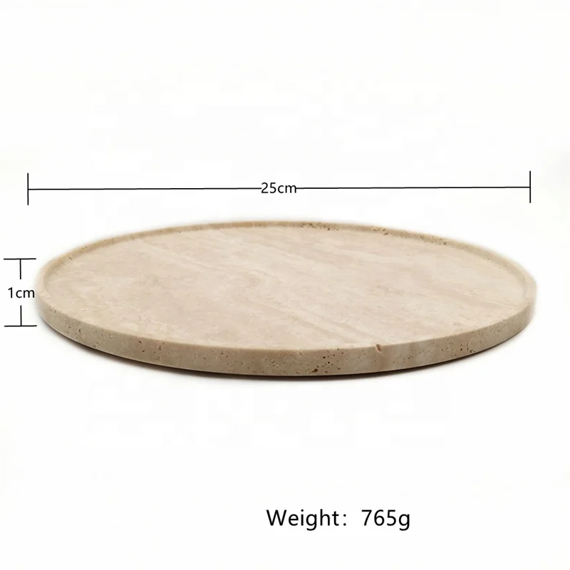 Wholesale 20pcs Customized Beige Travertine Round Shape Marble Serving Tray For Home Decor