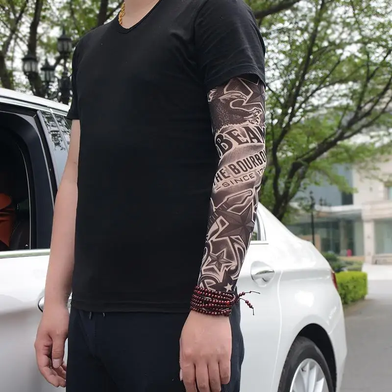 Manchon de tatouage d'été, 2 pièces, Protection UV, couverture de bras, manchette de cyclisme, Cool, respirant, soie glacée, Anti-brûlure, imprimé