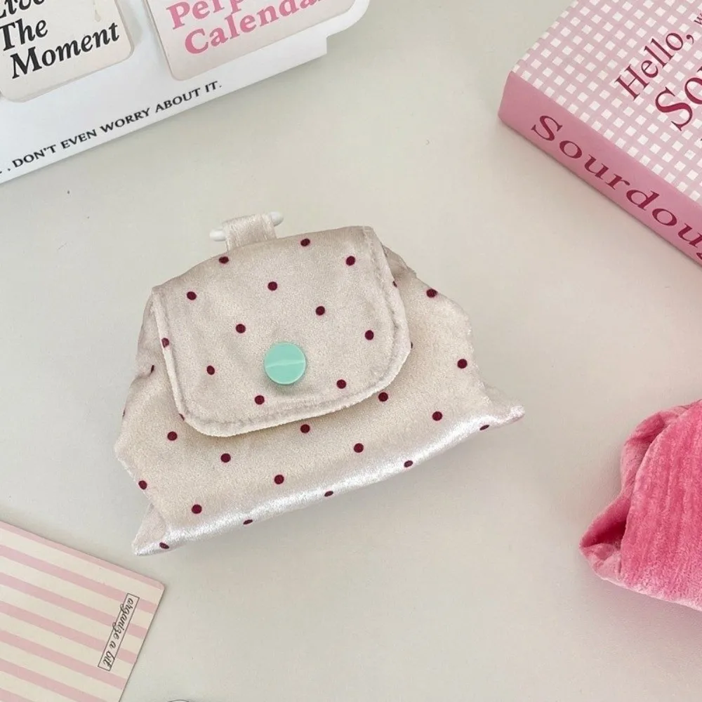 Polka Dots Quilted Earphone Storage Bag Contrast Color Quilted Mini Snap Button Coin Purse Portable Mini Floral Card Holder