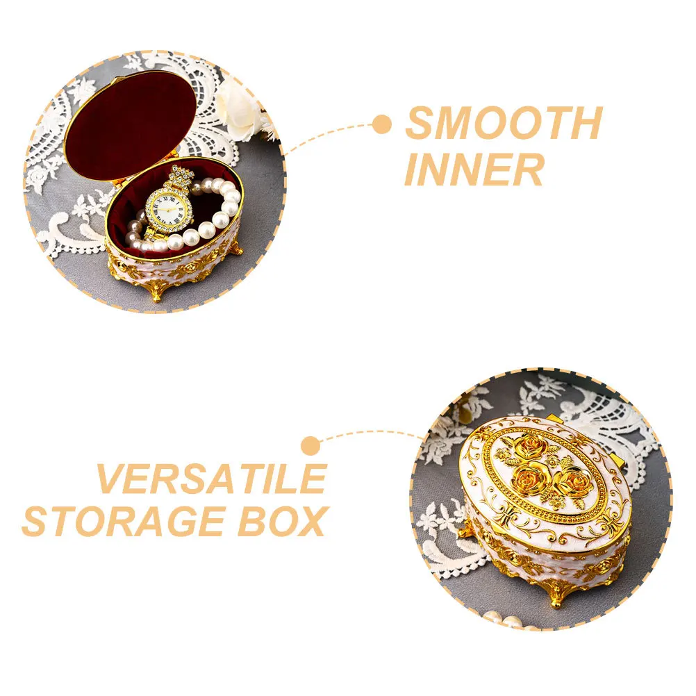 Metal Jewelry Box Oval Shape Vintage Style Jewelry Storage Box Soft Lining Scratch Protection for Rings Necklaces Trinkets