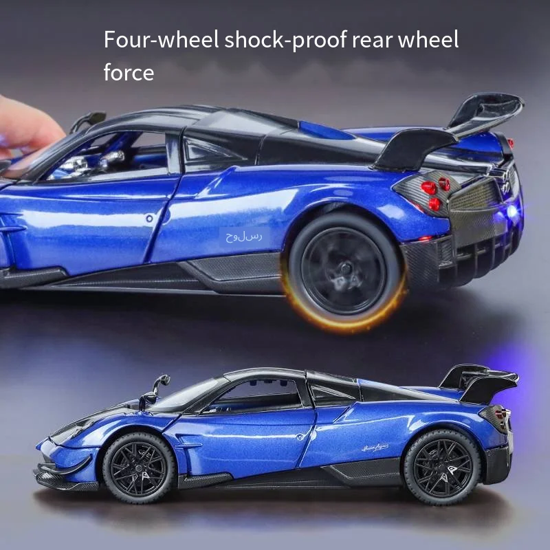 KMM 1/24 Spray Huayra supercoche aleación miniatura modelo sonido luz tirar hacia atrás chico regalo de cumpleaños caja exquisita recoger val