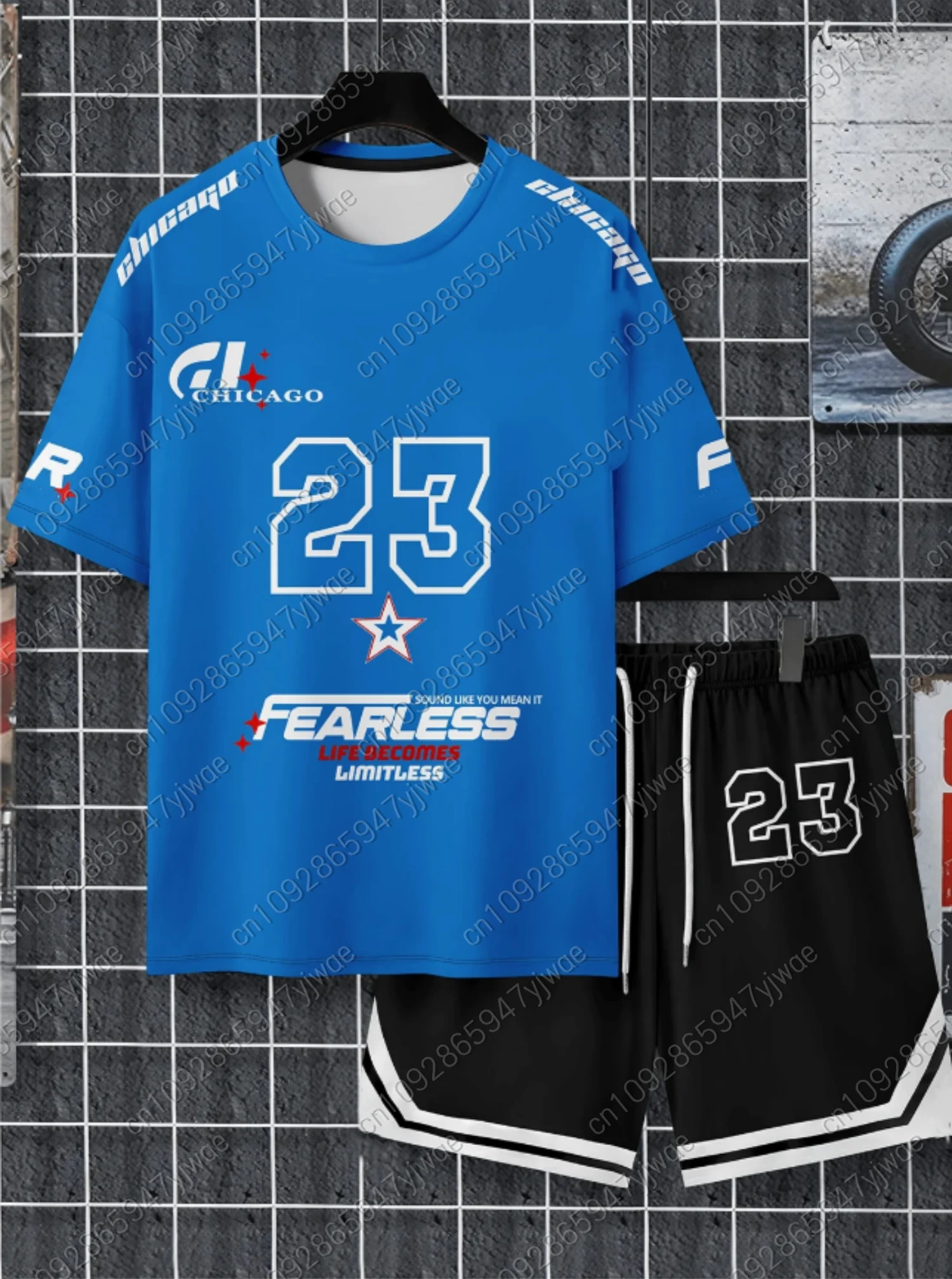 

2025 Summer Men 3D digital NO.23 Print Set Short Sleeve T-Shirt Shorts Set Adult Sport Jogging Plus Size Tracksuit 2 Piece Set