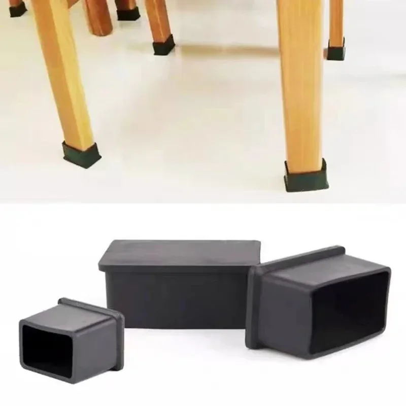 Black Chair Leg Caps Square Rectangle Rubber Table Feet Furniture Tube End Covers Tips Non-slip Floor Protector Pads Pipe Plugs