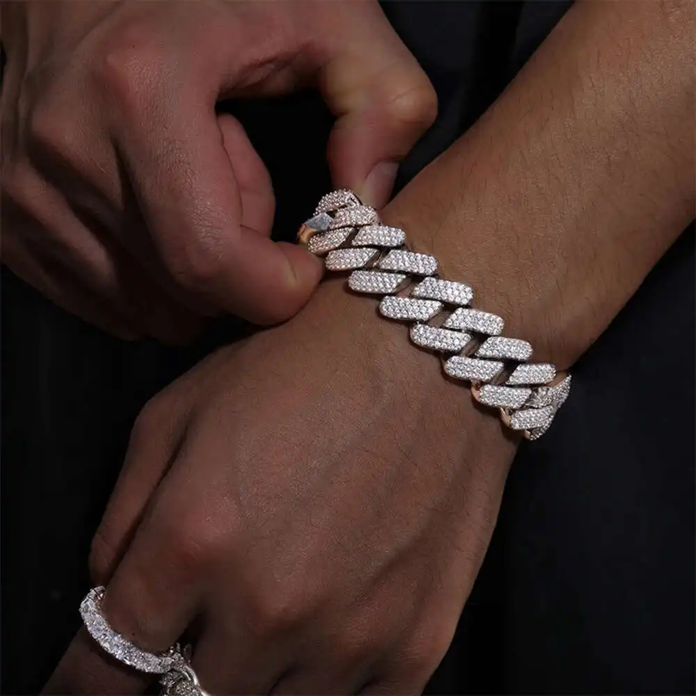 High Quality Adjustable Length Fashion Style Moissanite Brilliant Adorable Inlaid 925 Silver Bracelet for Rapper Enthusiast