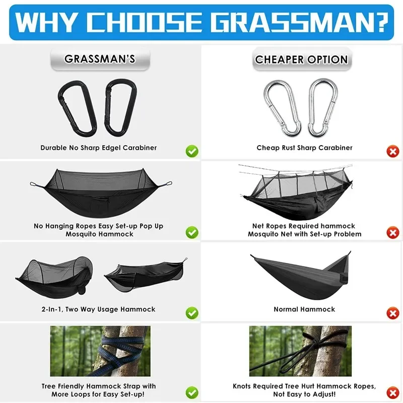 Hammock Camping portátil com mosquiteiro, Pop-Up ao ar livre, Anti-rip, Cadeira Swing Nylon, Coisas para dormir