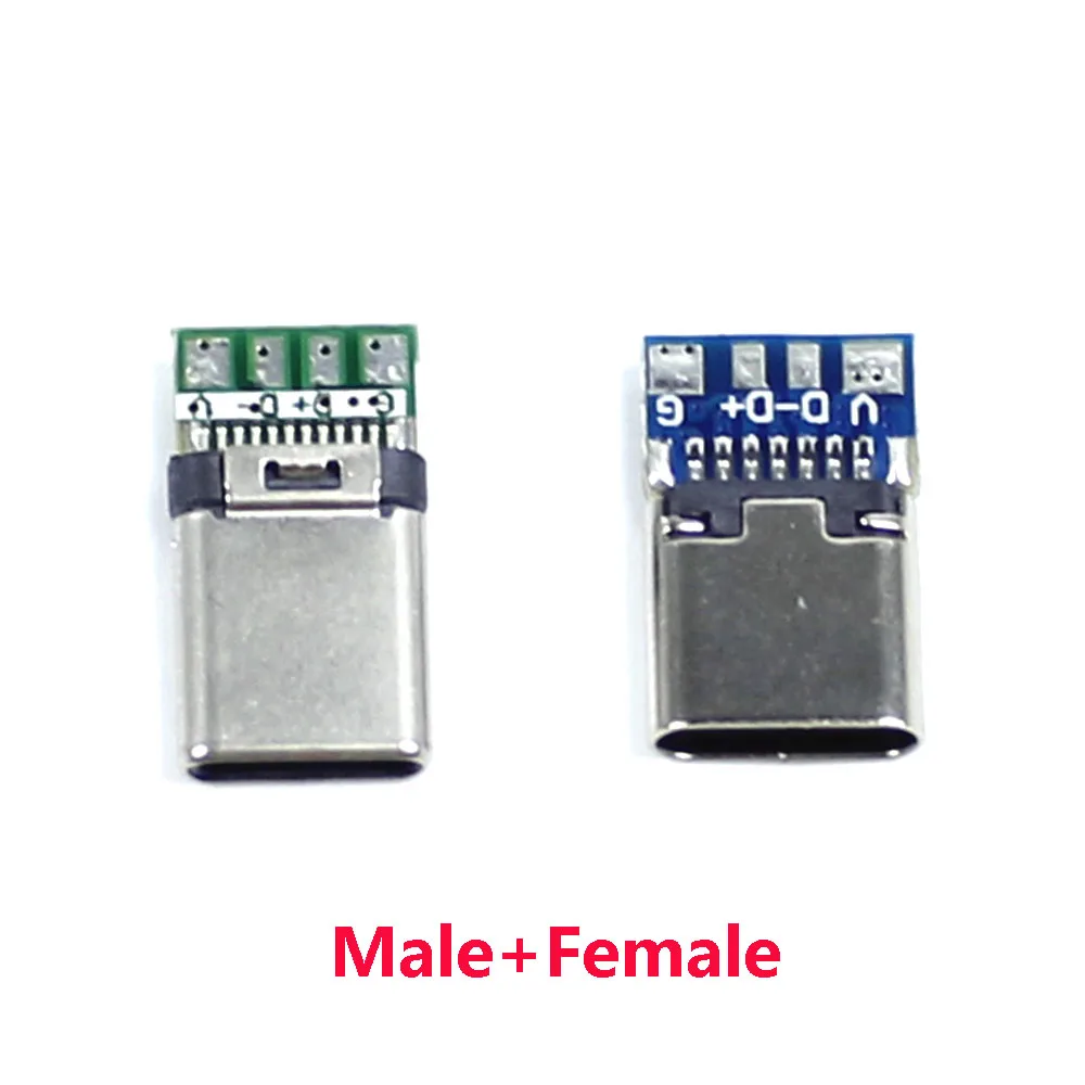 10pcs USB 3.1 Type-C Connector 24 Pins Male / Female Socket Receptacle Adapter to Solder Wire & Cable 24 Pins Support PCB Board