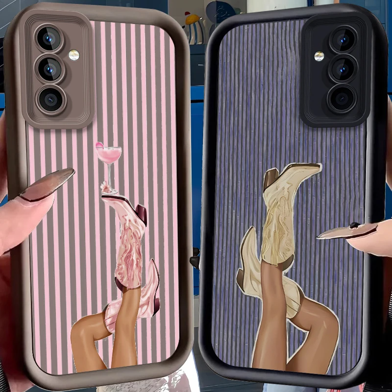 Cowboy Boot Striped Case for Samsung Galaxy S26 S25 Edge S24 Plus S23 S22 Ultra S21 S20 FE A57 A56 A55 A54 5G A51 4G Soft Cover