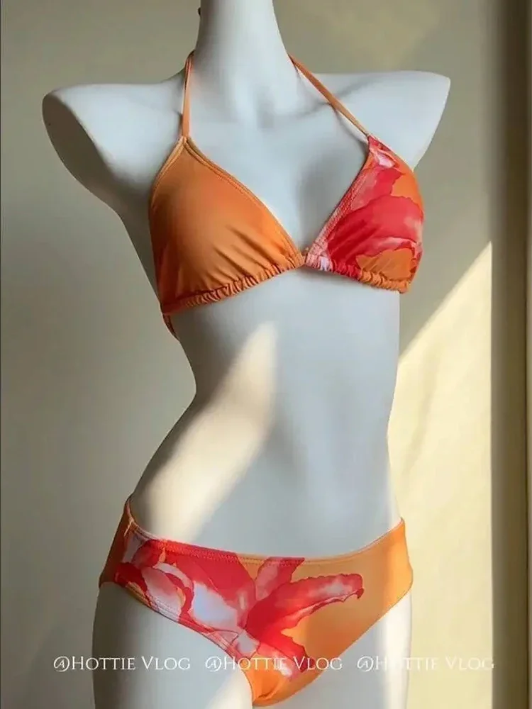 Vrouwen Sexy Strand Badpak 3-delige Sets Zomer Hotsweet Bikini Halter Tops Mode Slanke Lace Up Print Slit Lady Lange Rok