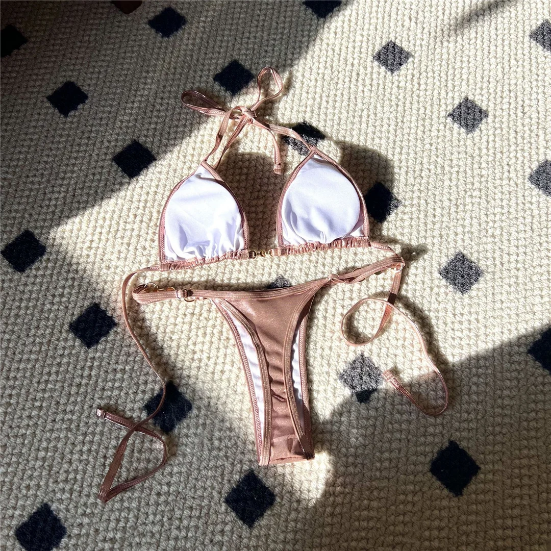PU-Kunstleder-Neckholder-Mini-Tanga-Bikini Damen-Badebekleidung Zweiteiliger Bikini-Set Badeanzug Schwimmanzug V5206W – Detail 30
