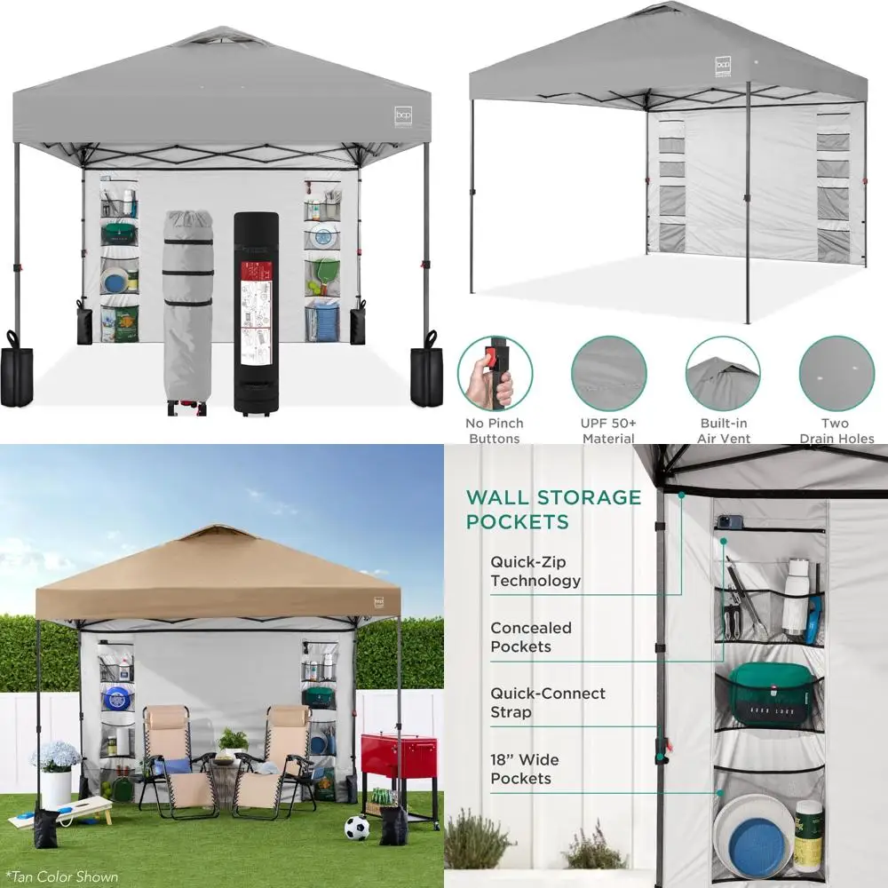 

Портативный выдвижной навес длиной 10 x 10 футов с боковой панелью, 10 карманов, футляр для переноски, установка с 1 кнопкой, 4 весовых сумок — легкое укрытие для улицы