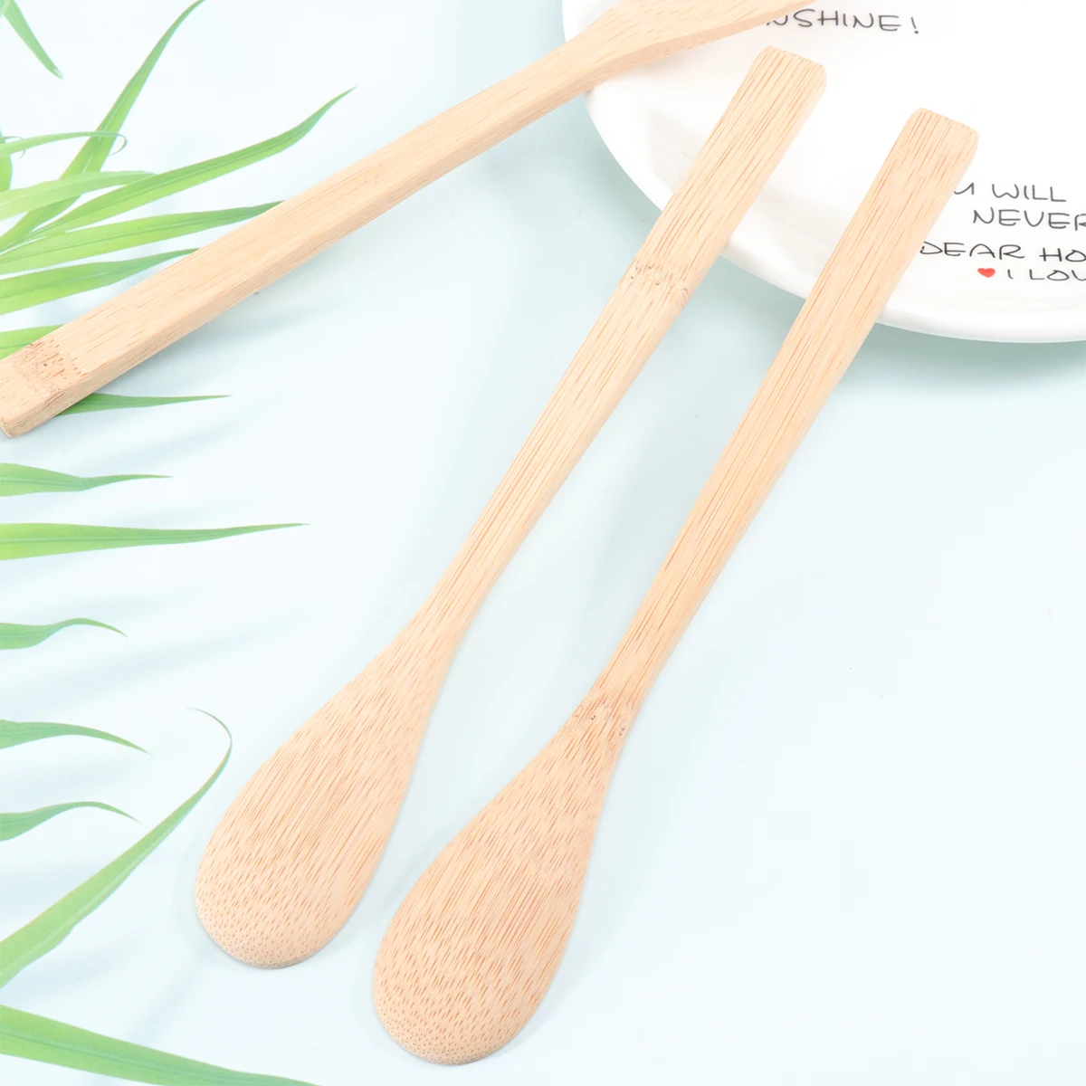 

10pcs Bamboo Tea Spoon Eco Friendly Long Handle Teaspoons Home Office Kitchen Bar Teaware Accessories Sugar Coffee Honey