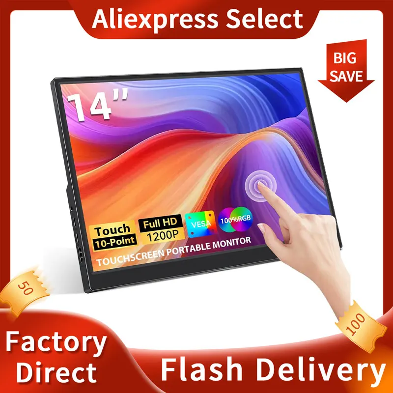 

14Inch HDMI Type-C Laptop Gaming Touchscreen Portable Monitor Built-in Speakers External Slim Travel Monitor for PC/PS4/PS5