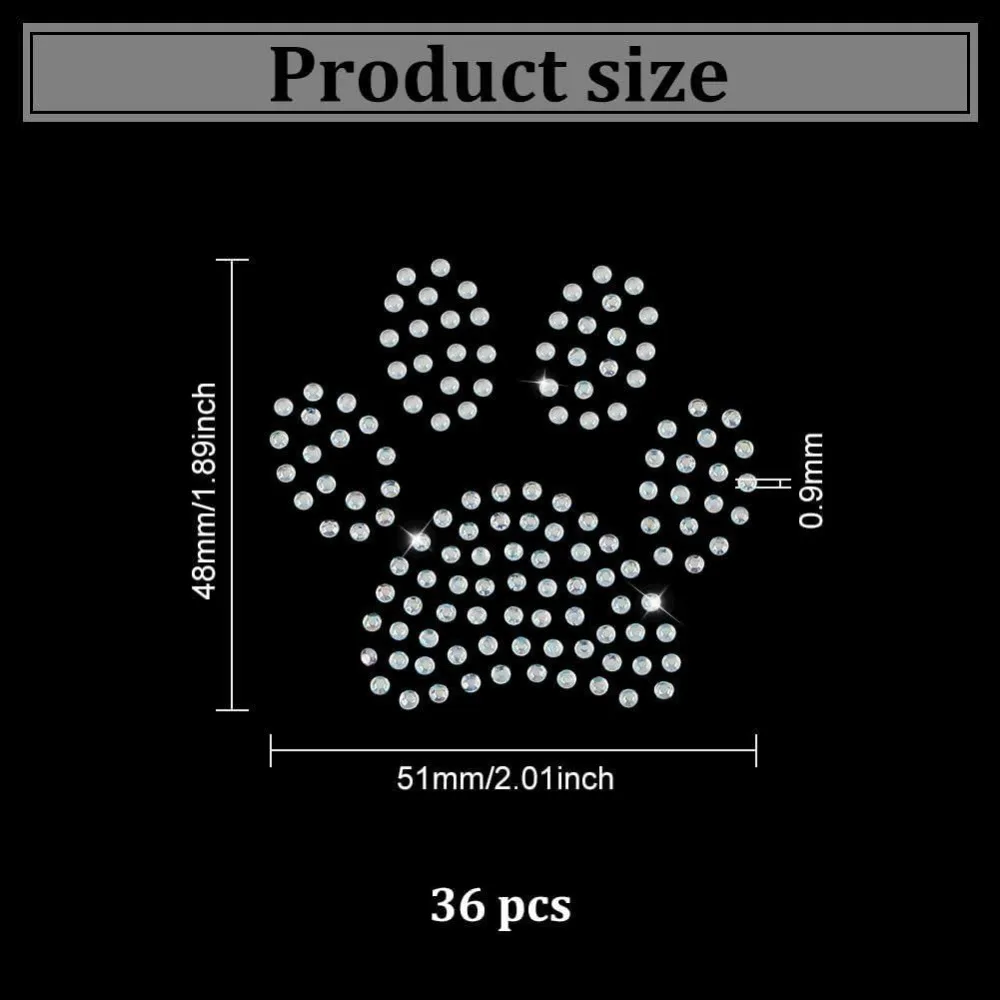 36 PCS Dog Paw Rhinestone Iron on Transfer Glitter Clear AB Dog Paw Rhinestone Patches Hot Melt Rhinestone Patches Footprint