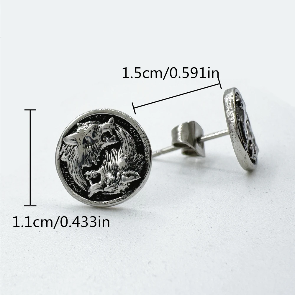 Vikings Wolf Studs Earrings 316L Stainless Steel Double Wolves Earrings