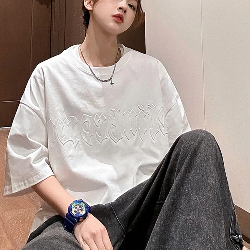 Summer Foam Letter Print Cotton Oversized T Shirt Women Casual Round Neck Short Sleeve T-shirts for Women Chic Tops Y2k Clothes