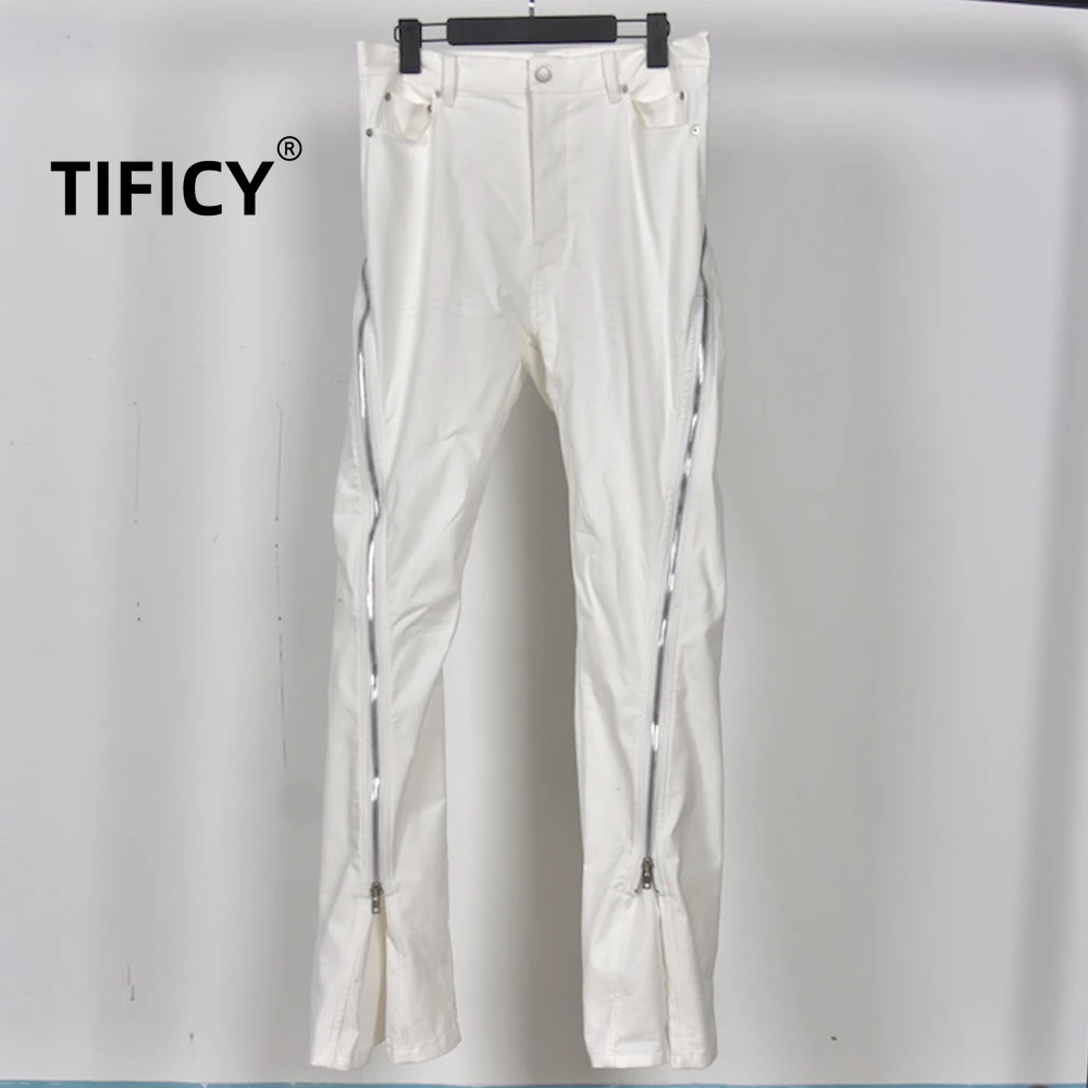 High Street Denim Pants New Men's Dark RO High Version Double Line Zipper Horn Cotton Cowboy Casual Long Pants Men Clothing