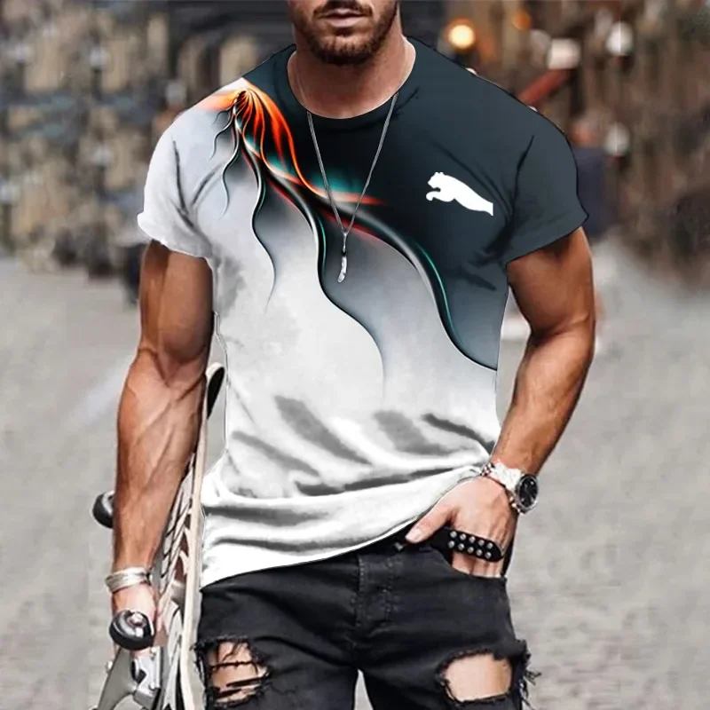 2025 Men's T-shirt gradient design printed casual short sleeved T-shirt outdoor street fashion men shirt plus size clothing