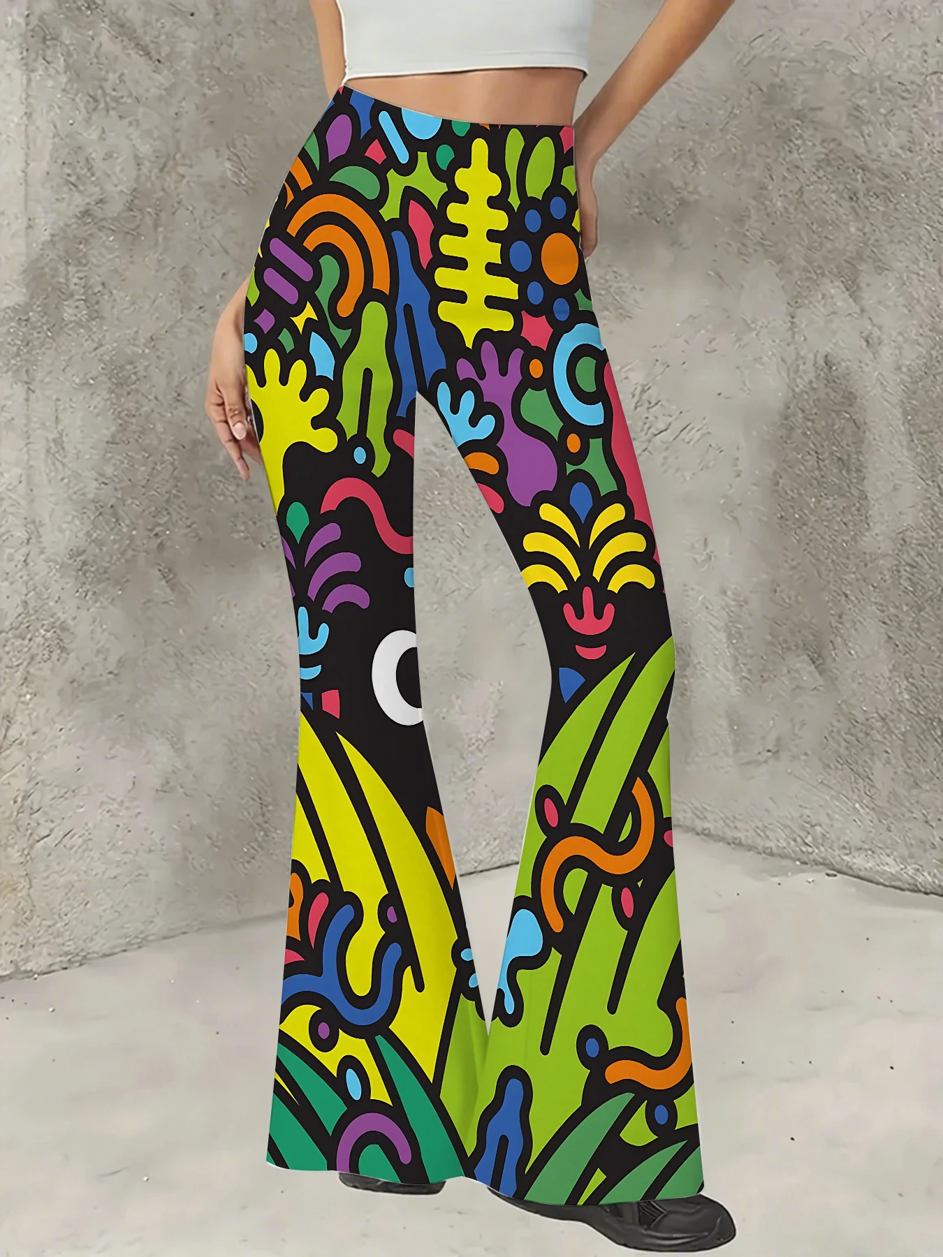

Women's Printed Flare Pants Y2K High Waist Bell Bottom Trousers Streetwear