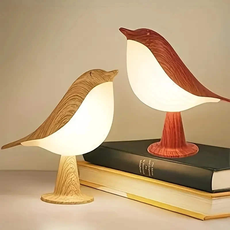 3 Colors Wooden Magpie Bird Night Lights Touch-Control LED Lamp USB Rechargeable Table Lamps Versatile for All Rooms Decoration