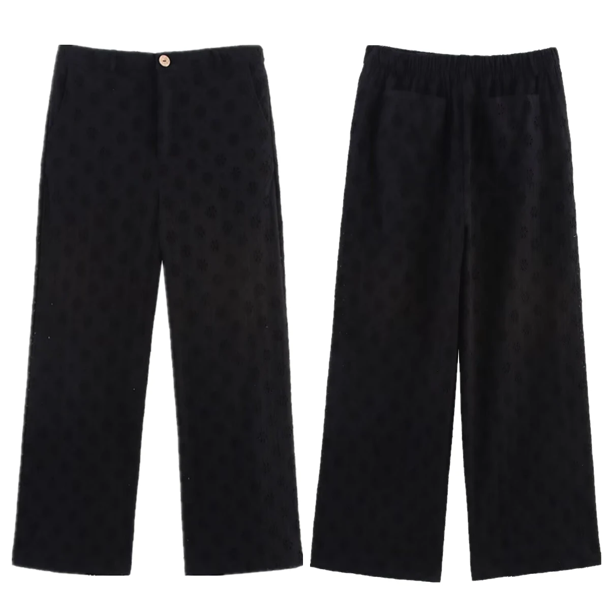 

Maxdutti Minimalist French Embroidery Hollowed Out Black Casual Pants For Women Vacation Casual Straight Leg Cropped Pants