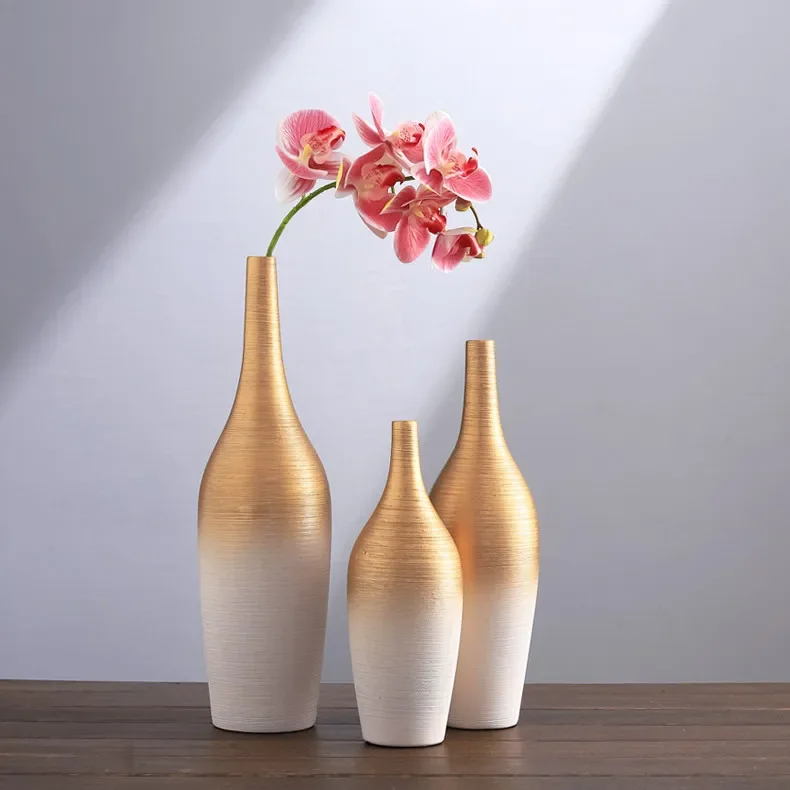 Chinese Style Stoneware Gradient Desktop Vase Ceramics Flower Arrangement Ornaments Home Decorations Retro Hydroponic Vases