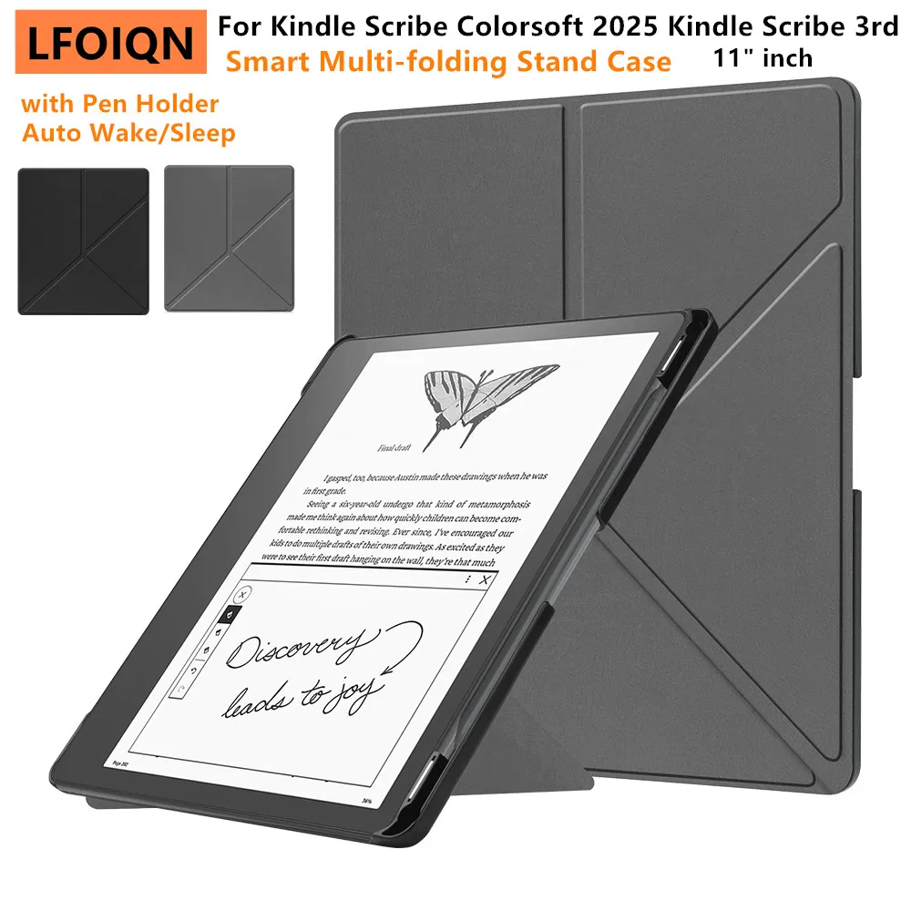 Funda LFOIQN para Kindle Scribe de 11 Pulgadas, 3.ª Generación 2025 y Kindle Scribe Colorsoft, 1.ª Generación 2025, Funda con Soporte Plegable en Y y Portaplumas