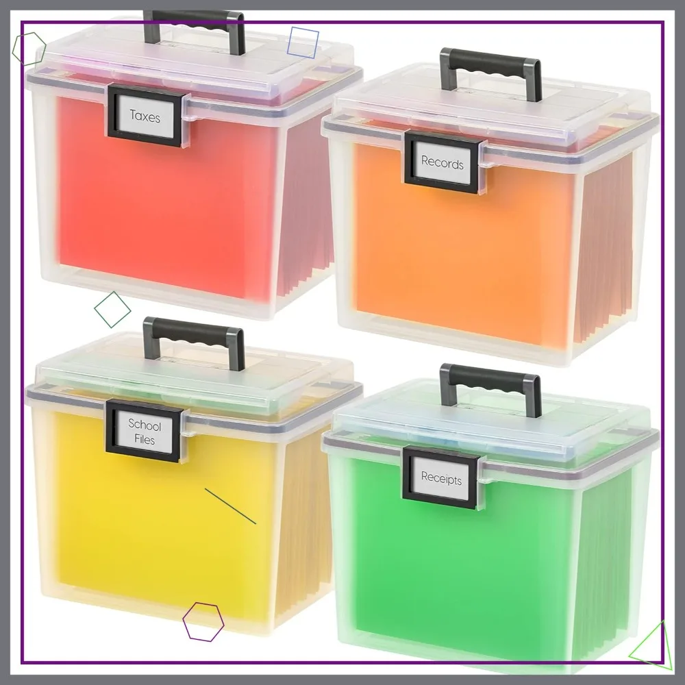 

Weatherproof Plastic File Box, Letter Size, Clear, 4-Pack, Stackable, Lockable, Secure Latching