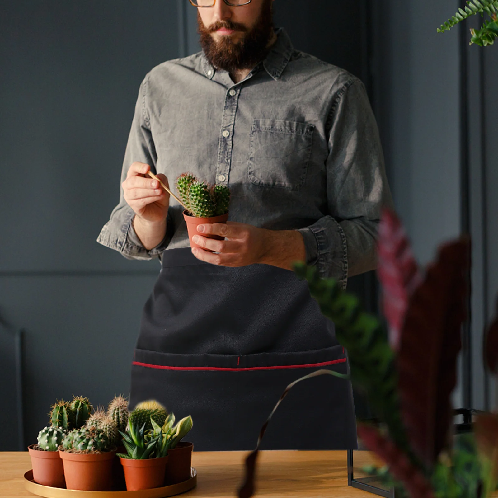 Short Waist Apron Stain Resistant Half Body Apron with Pockets for Restaurant Serving Cooking Kitchen Waiter Waitress