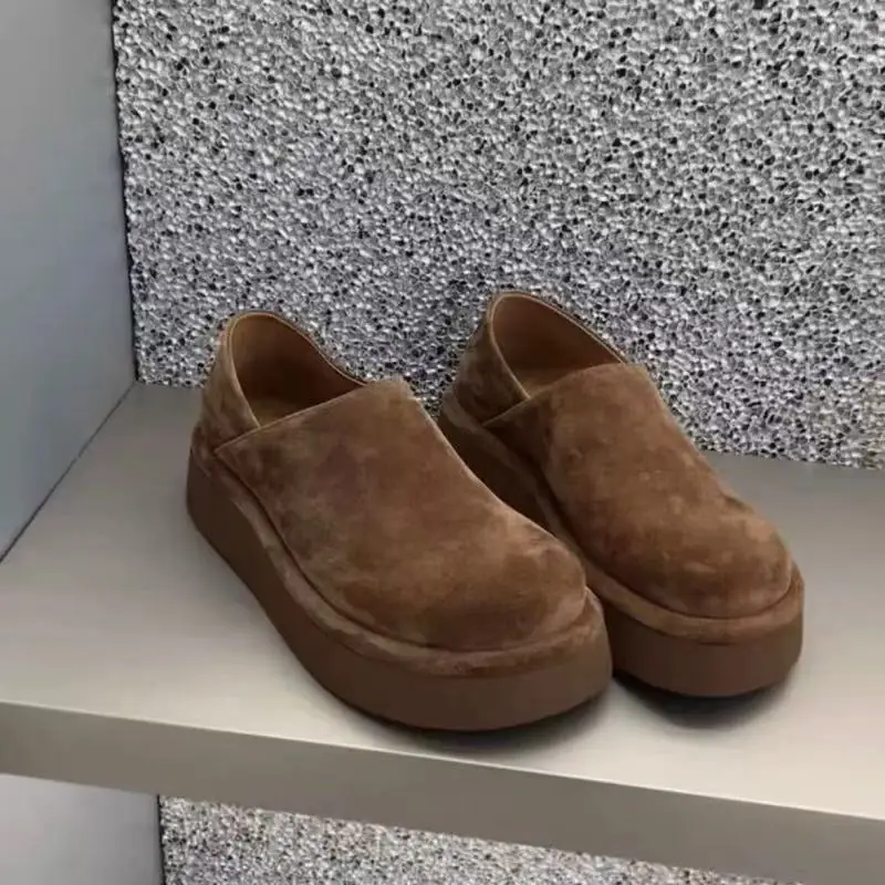 

Women's New Style Pumps Thick Bottom Heightening Slip-On Two-Way Wear Birken shoes round Toe Casual suede cowhide Loafers