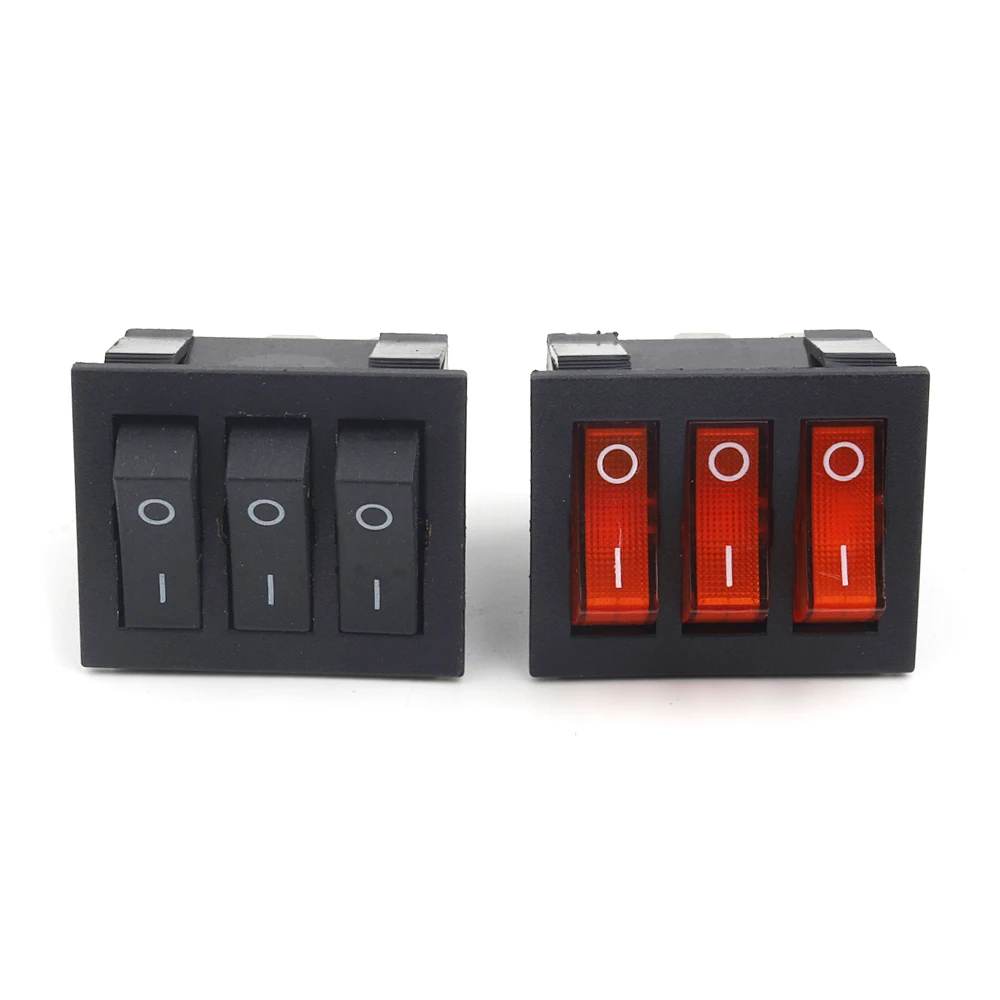 1PCS 9 Pin 2 Position Rocker Switch KCD3 40.3X33.3mm Red Ligh 3 Way Black Switches ON-OFF/ON-ON 16A/30A 250VAC Triple Power