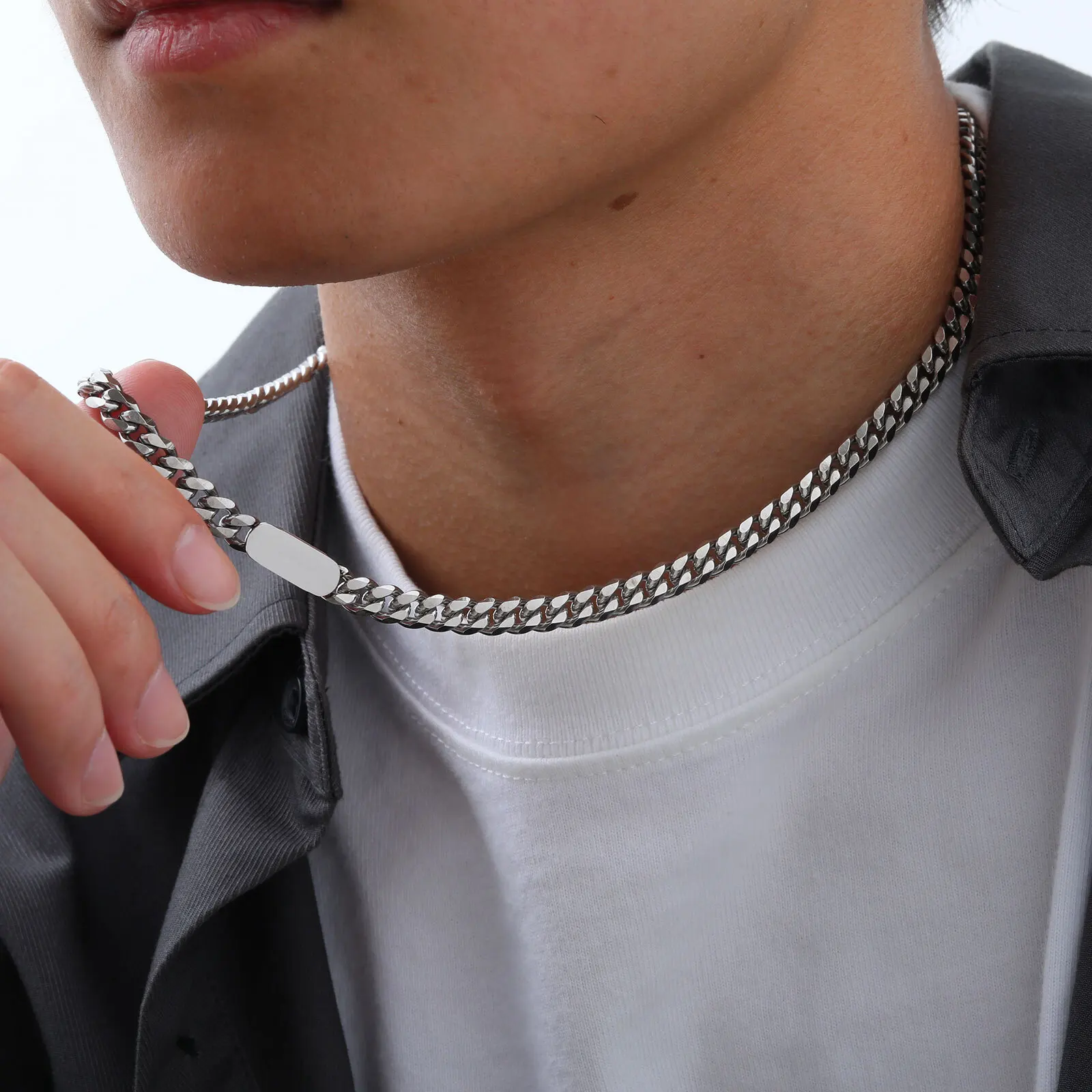 Mens Choker Necklace,Stainless Steel Cuban Link Chain Collar,Trendy Casual Hip Hop Jewelry Gifts for Boys