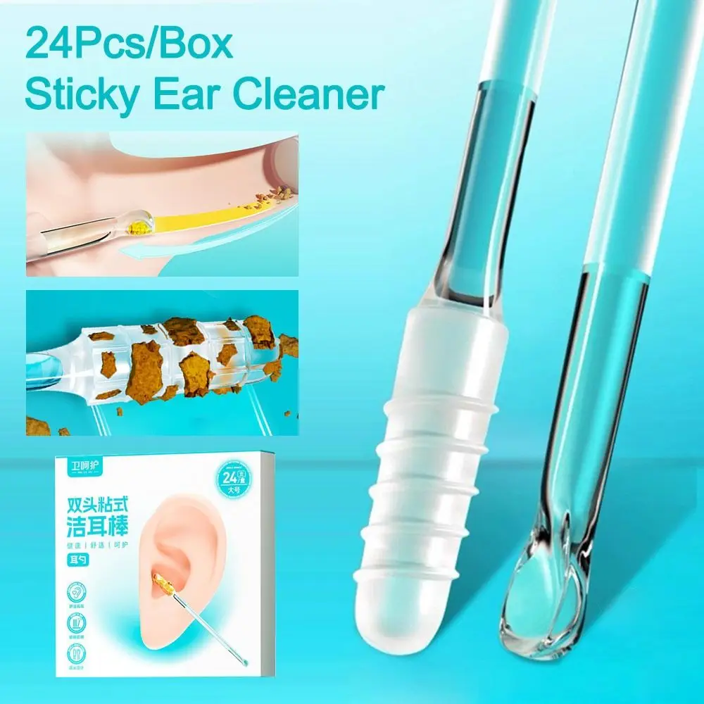 24Pcs/Box Disposable Disposable Ear Swabs Double Head Soft Sticky Earwax Remover Stick Ear Cleaner Ear Wax Removal Tool