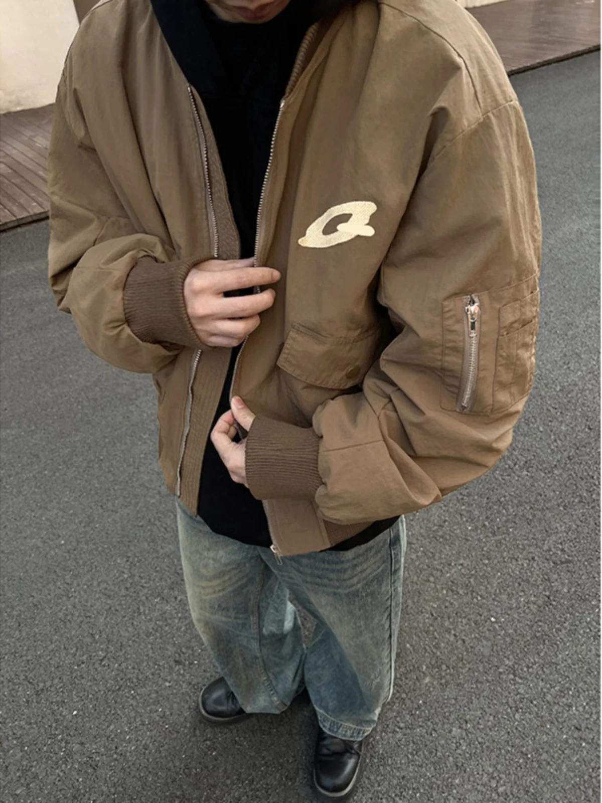 

American Retro Motorcycle Jaet Men's Spring Autumn INS Trendy Baseball Sle Vintage High-End Workwear Jaet Loose Fit