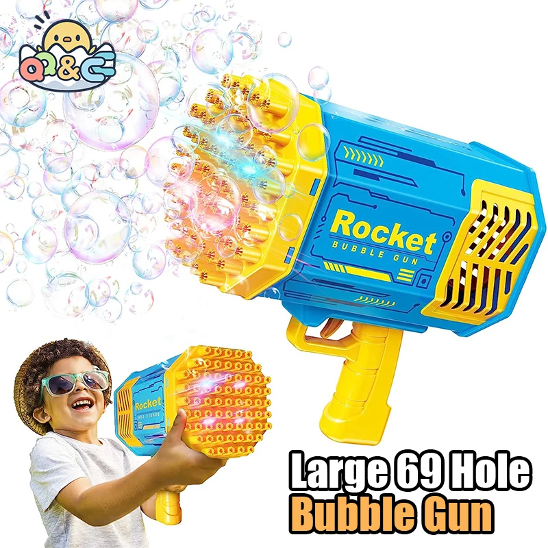 

Bubble Gun Kids Toys Rocket 69 Holes Soap Bubbles Machine Gun Shape Automatic Blower With Light Pomperos Outdoor Toy Gifts Party