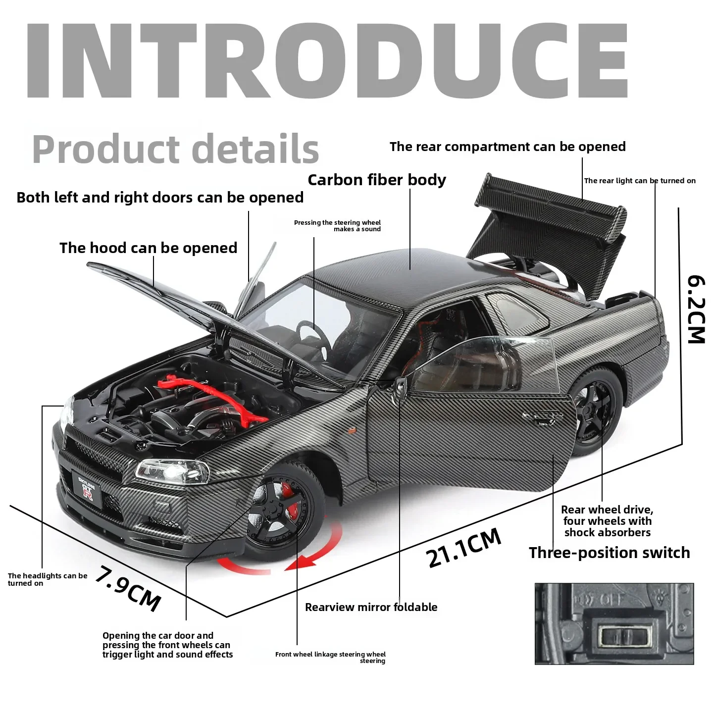 1:24 أفق R34 S15 نموذج سيارة سبيكة محاكاة جمع نموذج سيارة رياضية سيارة سباق لعبة الصبي هدية حلية #5