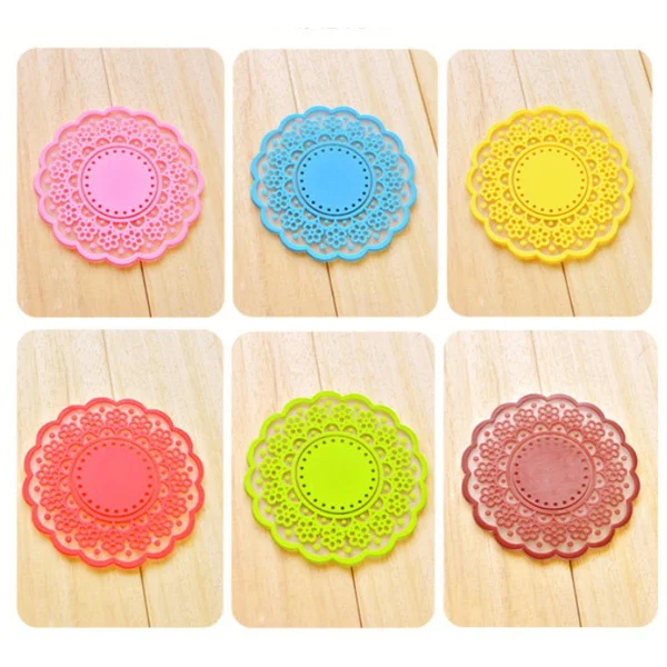 

4Pcs Silicone Lace Pattern Cup Coasters Round Translucent Non-Slip Insulated Mats for Home Office Decoration Silicone Cup Mat