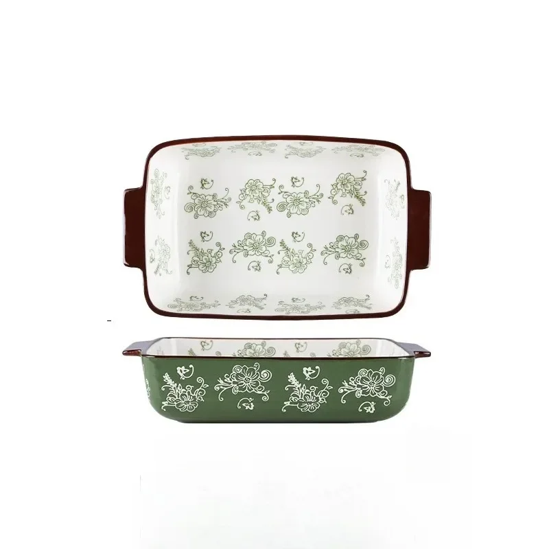 European style binaural ceramic plate tableware, household baking bowl tray
