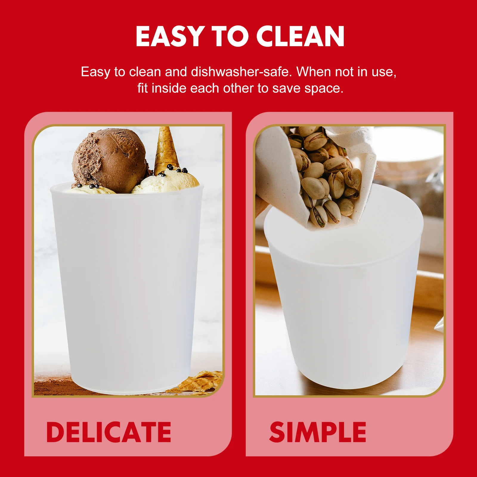 

Ice Cream Container Homemade Dessert Cup Reusable Silicone Lid Leak-Free Freezer Storage Round Bucket Home Essentials