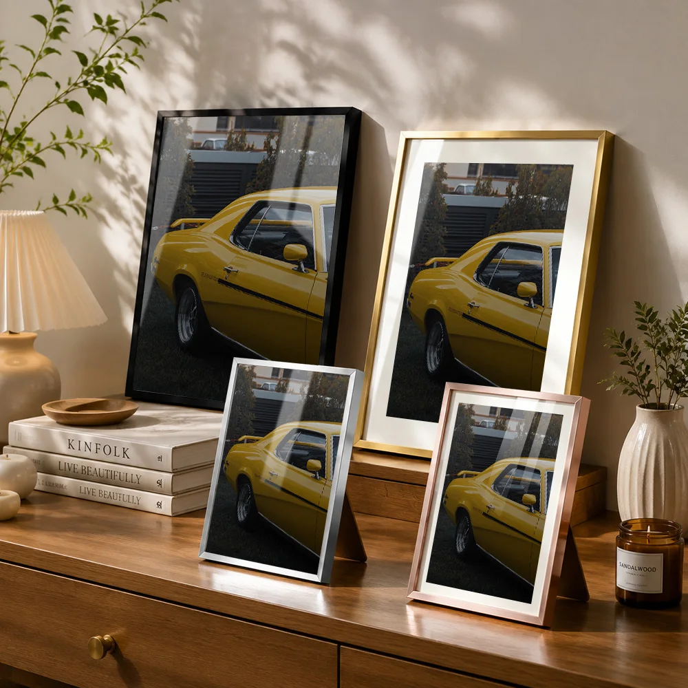 Yellow Classic Car Framed Metal Print Customized Photo Warm Heritage Style Wall Art For Living Room Thoughtful Enthusiast Gift view 3
